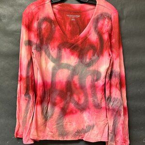 Soft Surroundings Blouse Red Top Bell Sleeves Size XS Extra Small TIE DYE